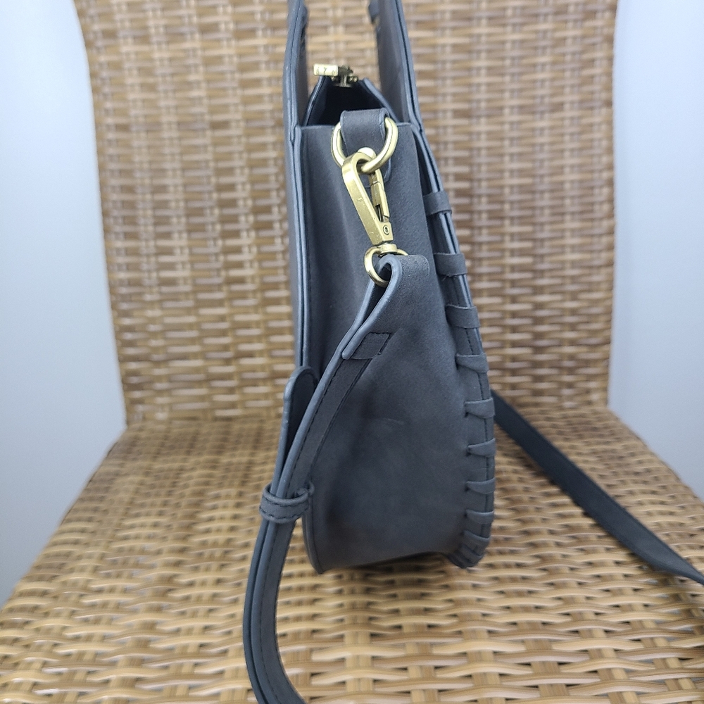 Anthropologie Bag Marla Circle Whipstitched Gray Body Brass Hardware Boho Large - Picture 6 of 14